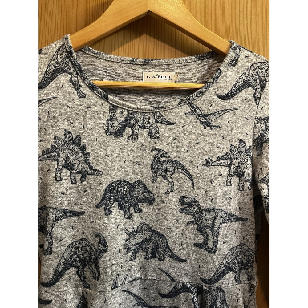 Boutique Brand L. A. Soul Dress Dinosaur Print Sz Small 3/4 Sleeve Lined Pockets - Picture 4 of 8